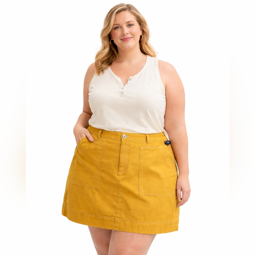 Old Navy Mustard Yellow plus size utility mini Skirt 22 pockets